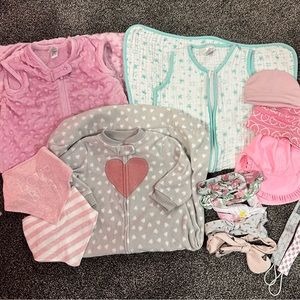 Bundle of sleep sacks and accessories for baby girl